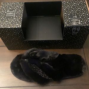 New INC Black Faux-fur Slippers